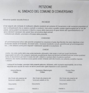 La petizione indirizzata al sindaco di Conversano